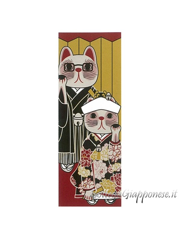 Tenugui art fuku neko bride - groom