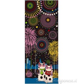 Tenugui art fuku neko fireworks