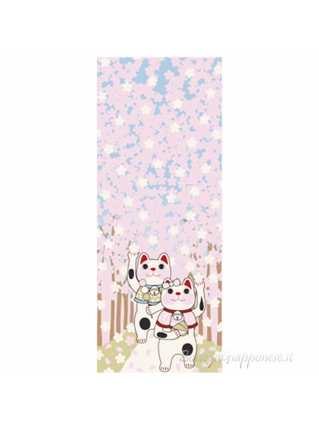 Tenugui fuku neko art cherry blossom