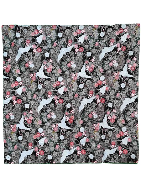 Furoshiki with Crane, Floral Pattern (100cm)