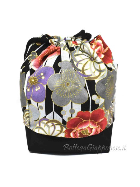 Kinchaku temari and flowers handbag