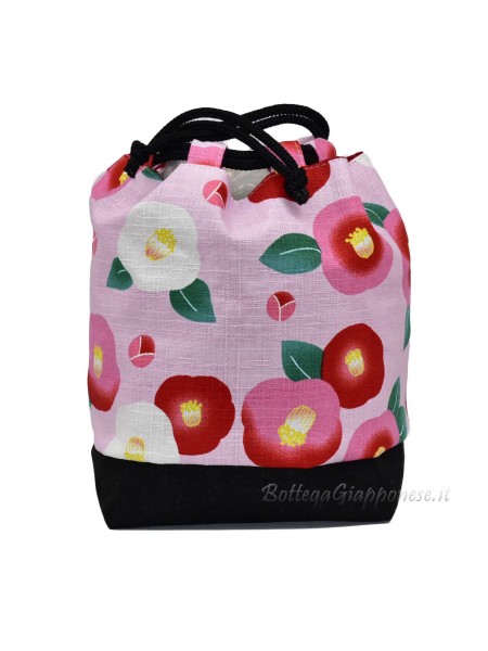 Kinchaku Pink camellia flower handbag