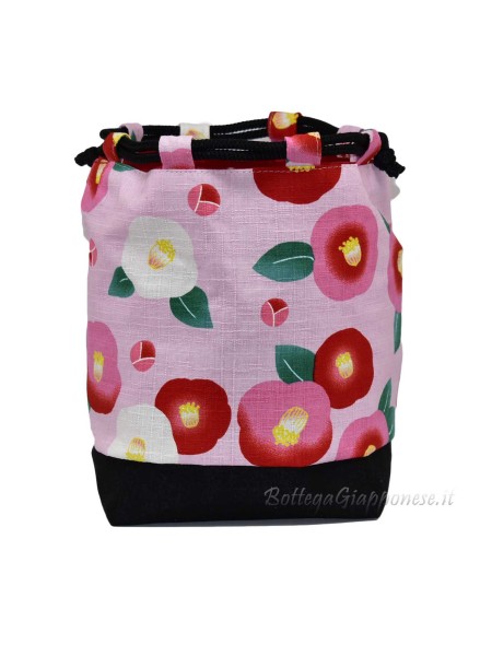 Kinchaku Pink camellia flower handbag