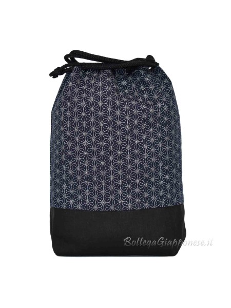 Blue men's kinchaku bag with Asanoha motif