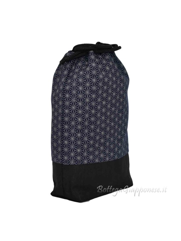 Blue men's kinchaku bag with Asanoha motif