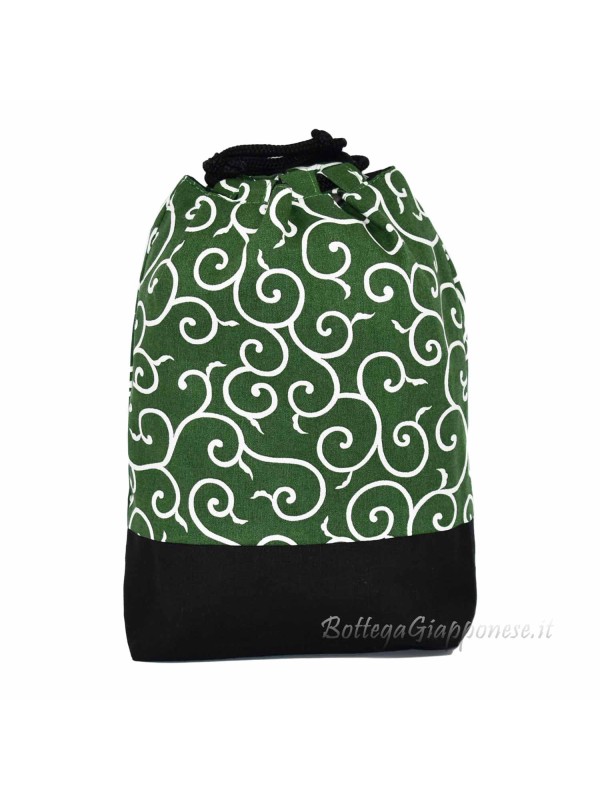 Men's kinchaku green bag with karakusa motif