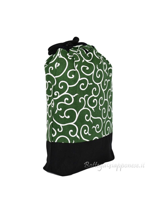 Men's kinchaku green bag with karakusa motif