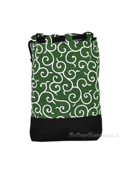 Men's kinchaku green bag with karakusa motif