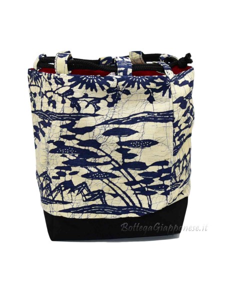 Kinchaku handbag in blue design silk