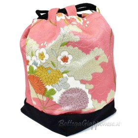 Kinchaku handbag Pink damask silk