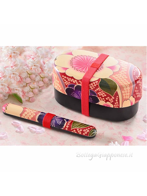 Bento box in cherry blossom lacquered fabric