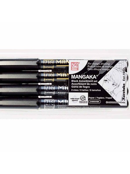 Cartoonist ZIG MANGAKA Set of 8 pieces black (CNM/8VBK)