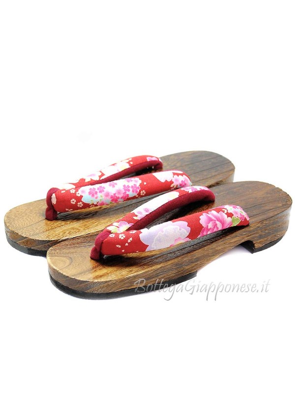 Geta Wooden Sandals Flip Flops Red (Size M) Ayumi