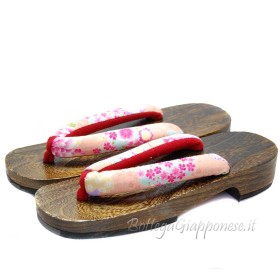 Geta Wooden sandals hanao pink and flowers (M)