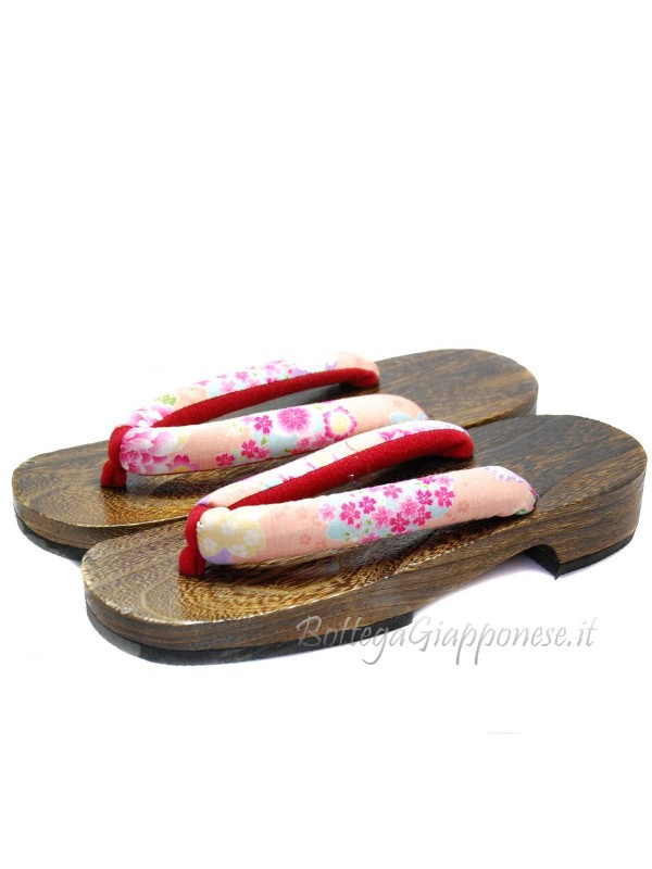 Geta Wooden sandals hanao pink and flowers (M)