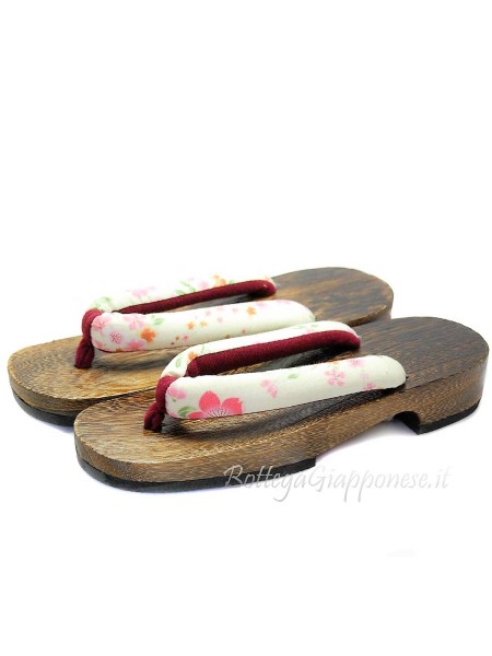 Geta Wooden thong sandals with flowers design (size M)