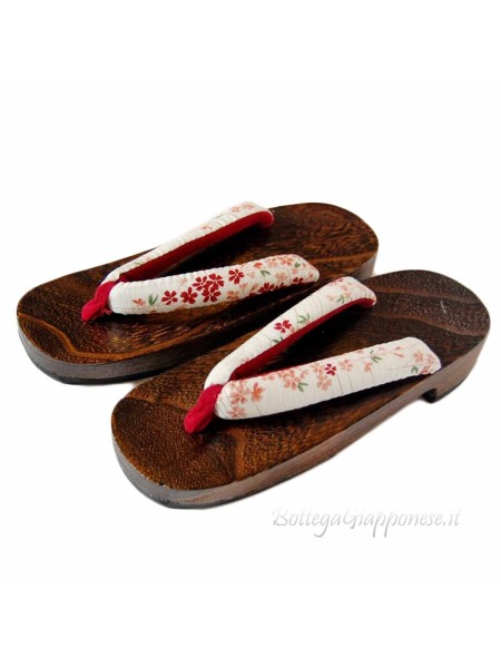 Geta Wooden Sandals Flip Flops Pink Flowers (Size M)