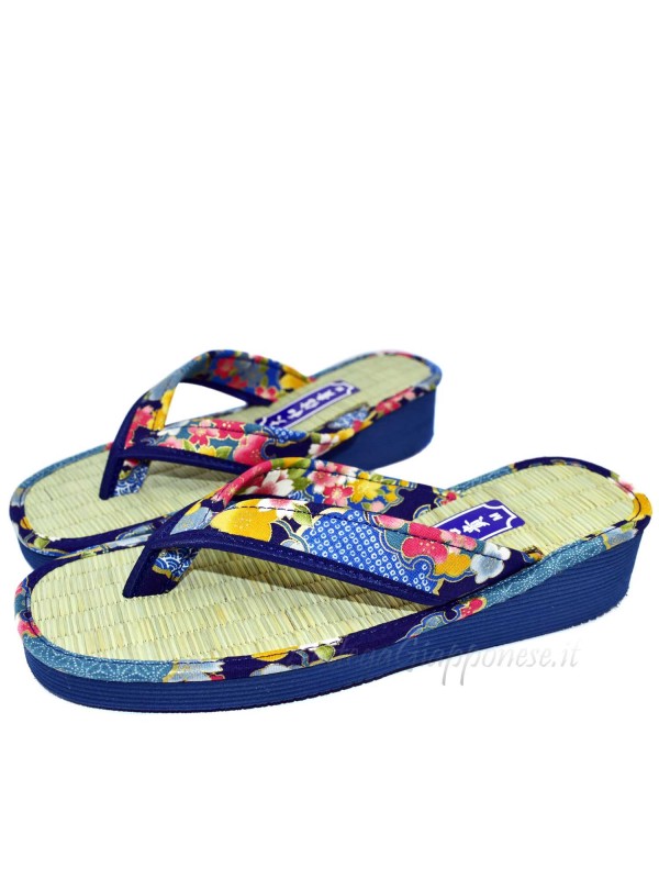 Zori flip flops blue Japanese natural sandals