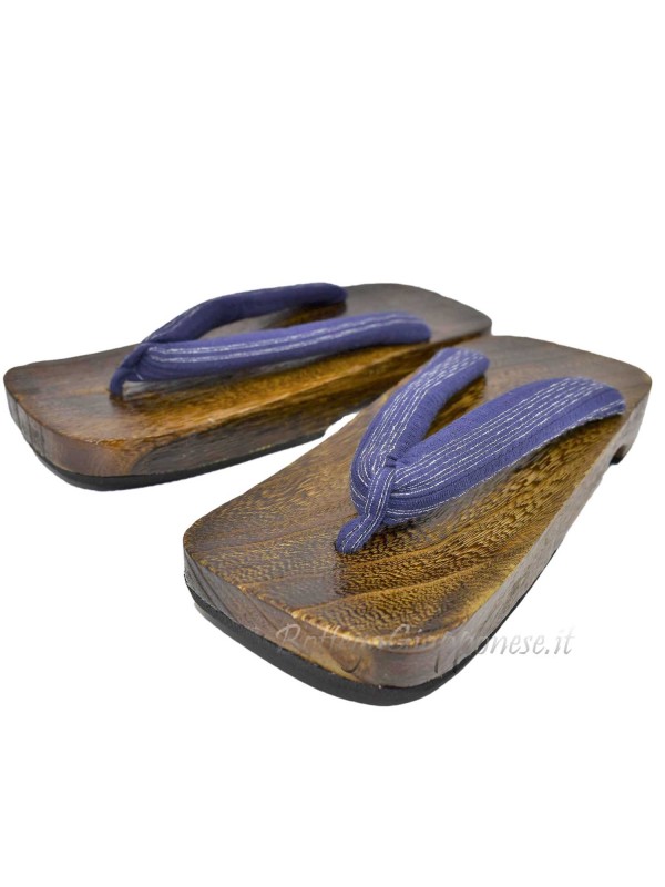 Wooden geta blue striped flip flops