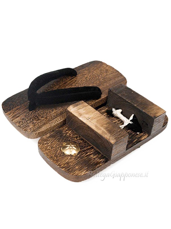 Geta double wooden clogs heels flip flops black