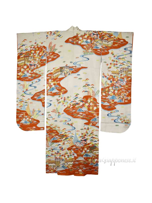 Furisode Momiji silk kimono