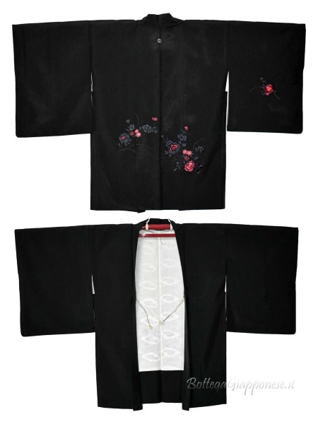 Haori silk kimono jacket with relief embroidery