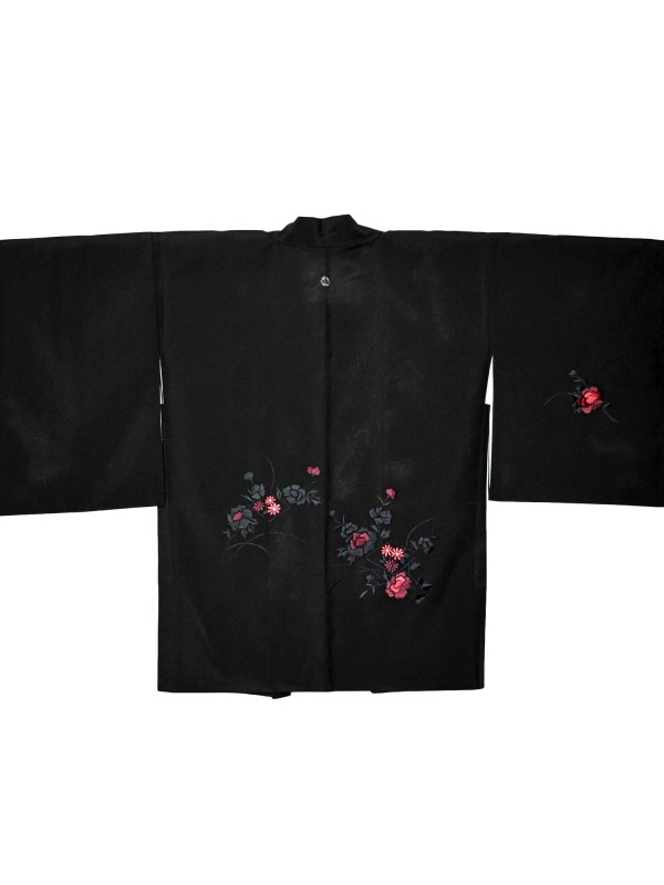 Haori silk kimono jacket with relief embroidery