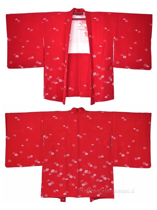 Haori red silk kimono jacket momiji