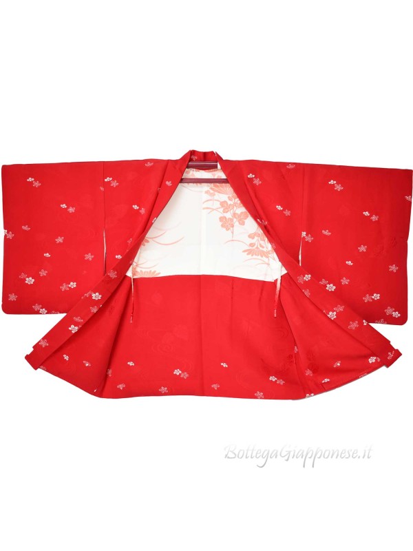 Haori red silk kimono jacket momiji