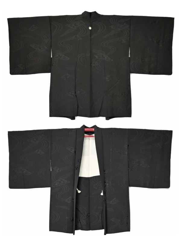 Haori black damask silk kimono jacket