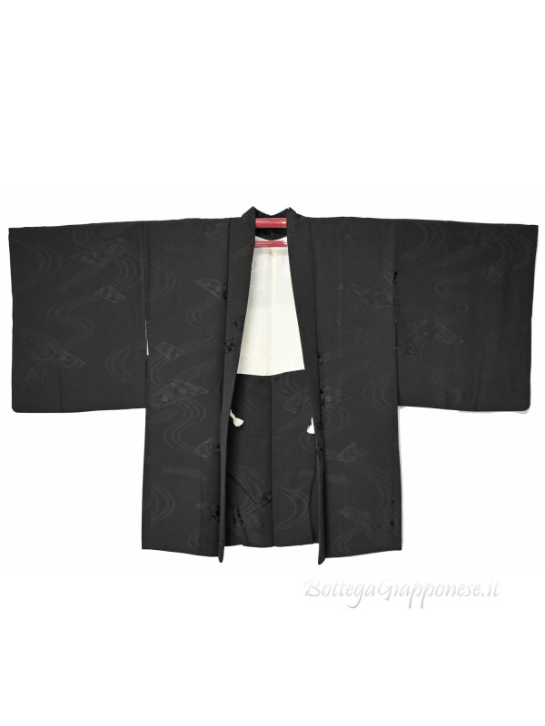 Haori black damask silk kimono jacket