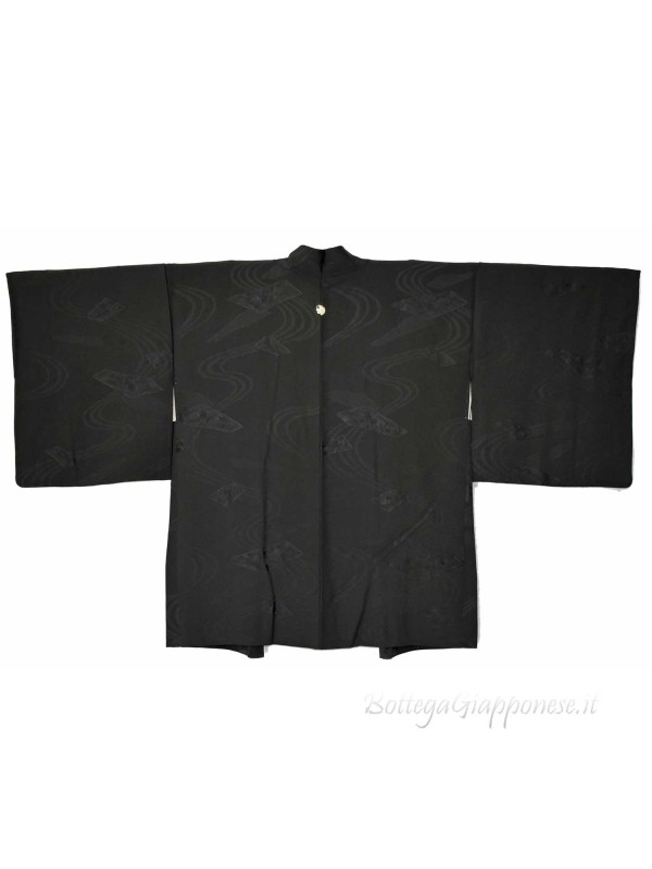 Haori black damask silk kimono jacket