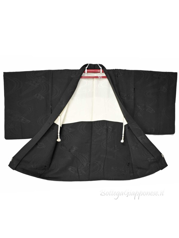 Haori black damask silk kimono jacket