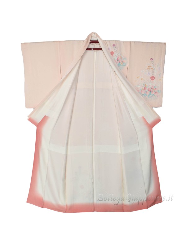 Houmongi pink damsk silk kimono