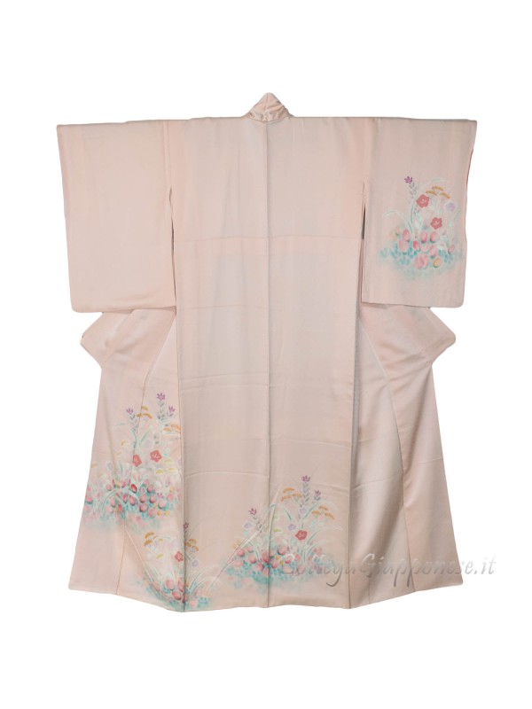 Houmongi pink damsk silk kimono