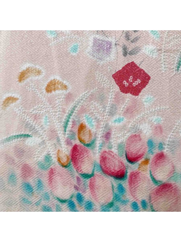 Houmongi pink damsk silk kimono