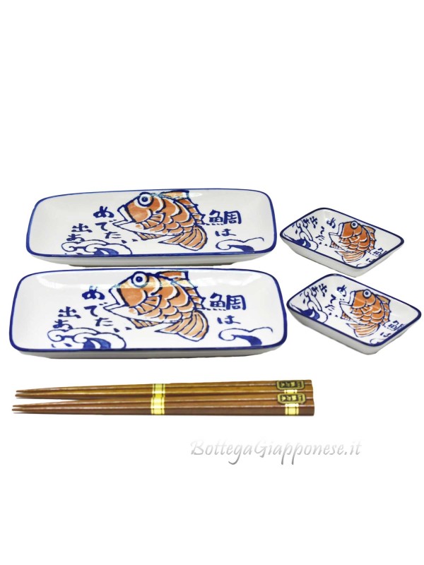 Sushi box Medetai set x2 plates, bowls and chopsticks