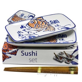 Sushi box Medetai set x2 plates, bowls and chopsticks