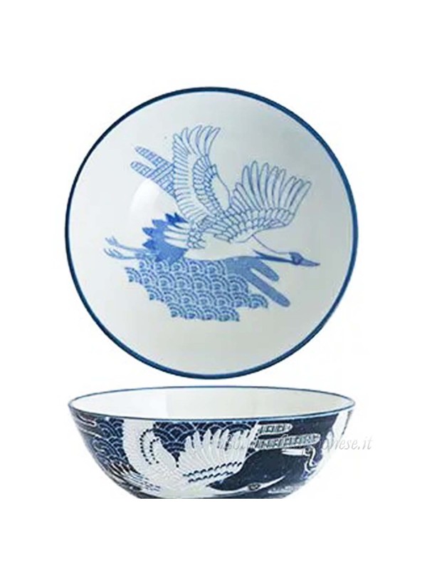 Bowl with crane relief design (14x6.3cm)