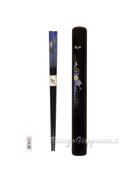 Hashi chopsticks with blue yuzen set case