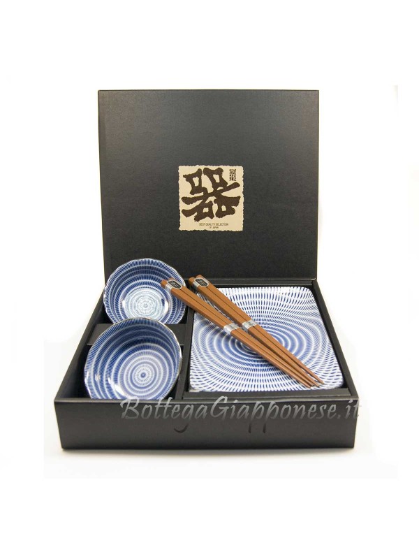 Sushi box set Kyoto x2 bowls plates and chopsticks