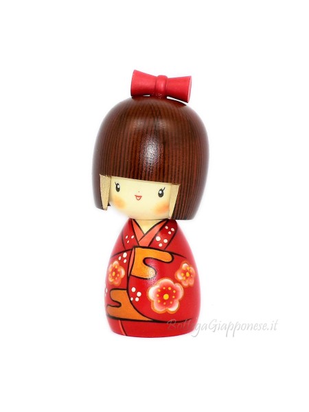 Kokeshi Ume komachi red kimono