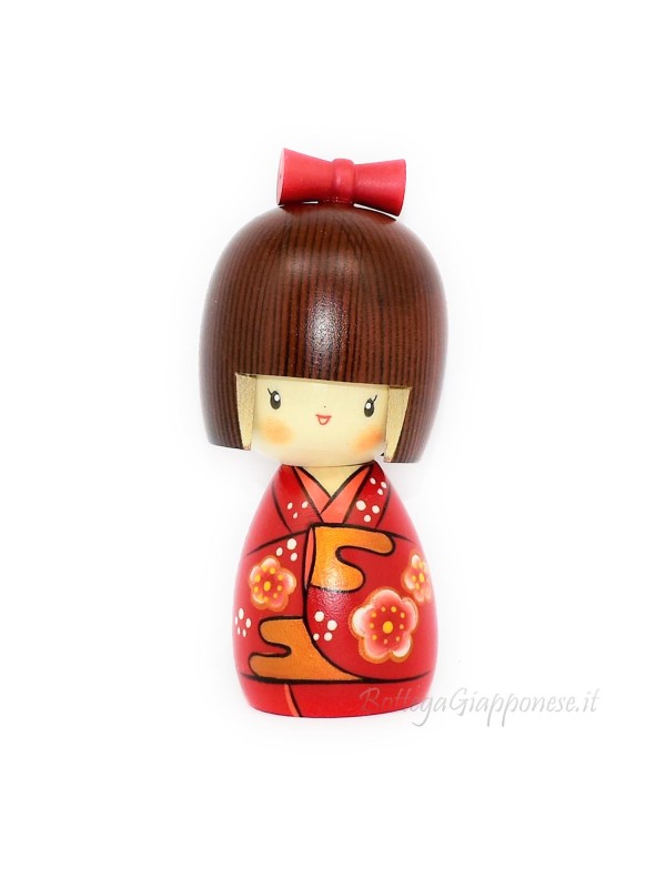 Kokeshi Ume komachi red kimono