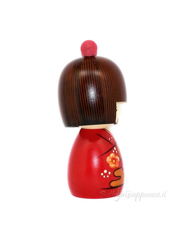 Kokeshi Ume komachi red kimono