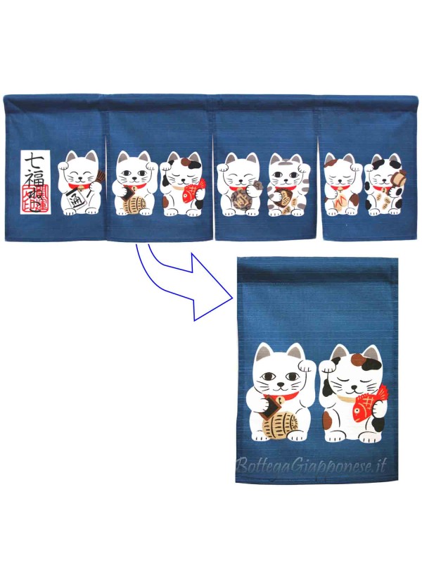 Noren short Japanese curtain motif 7 neko