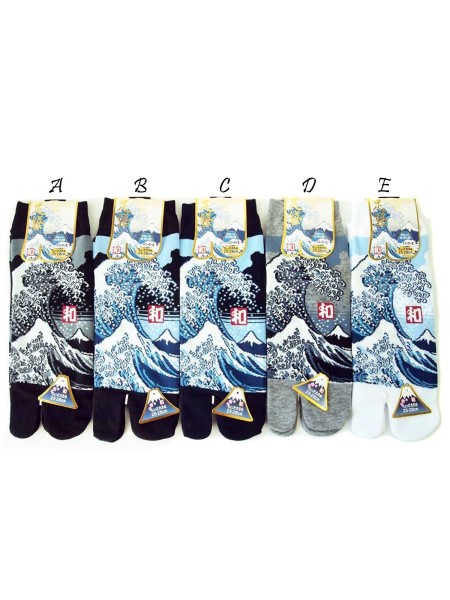 Tabi flip-flop socks big Wave and Fuji design (tag.L)