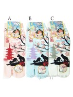 Tabi thong socks with sakura cats design (tag.M)b