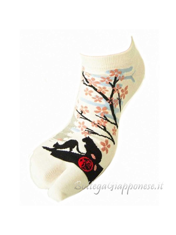 Tabi thong socks with sakura cats design (tag.M)