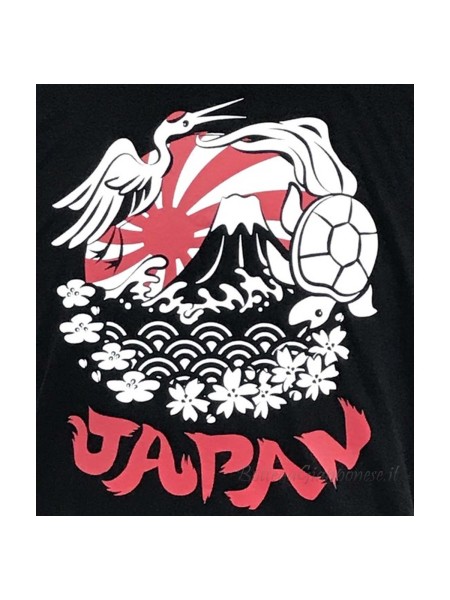 T-shirt Japan black crane and turtle