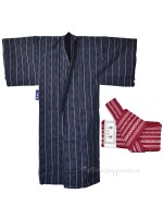 Yukata Men's blue set with kaku obi (XXL)